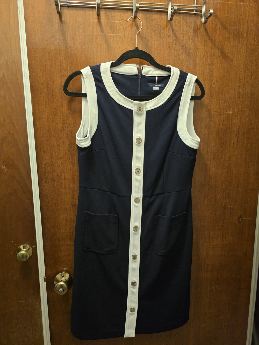 Tommy Hilfiger Navy Dress with Cream Trim and Front Buttons